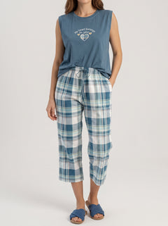 Ensemble Pyjama Femme Bleu & Pantacourt Carreaux – vue principale, pyjama femme Allure Maroc