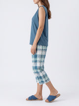 Ensemble Pyjama Femme Bleu & Pantacourt Carreaux – coupe et style, pyjama femme Allure Maroc