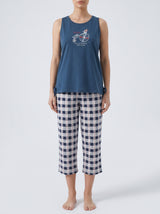 Ensemble Pyjama Femme Bleu Pétrole & Pantacourt Carreaux – vue principale, pyjama femme Allure Maroc