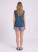 Ensemble Pyjama Femme Bleu Pétrole & Short Carreaux – présentation du modèle, pyjama femme Allure Maroc