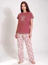 Ensemble Pyjama Femme Bordeaux & Pantalon Feuillage – vue principale, pyjama femme Allure Maroc