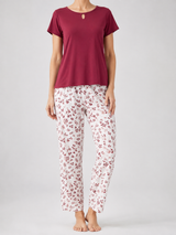Ensemble Pyjama Femme Bordeaux & Pantalon Feuillage – vue principale, pyjama femme Allure Maroc
