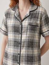 Ensemble Pyjama Femme Carreaux Gris - Chemise & Pantalon – détails et finitions, pyjama femme Allure Maroc