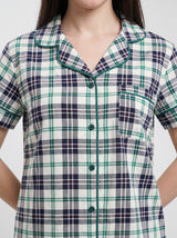 Ensemble Pyjama Femme Carreaux Vert - Chemise & Pantalon – détails et finitions, pyjama femme Allure Maroc