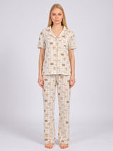 Ensemble Pyjama Femme Chemise Carreaux Beige & Pantalon – vue principale, pyjama femme Allure Maroc
