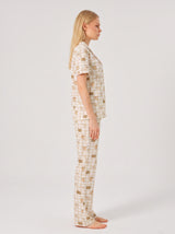 Ensemble Pyjama Femme Chemise Carreaux Beige & Pantalon – coupe et style, pyjama femme Allure Maroc