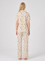 Ensemble Pyjama Femme Chemise Carreaux Beige & Pantalon – détails et finitions, pyjama femme Allure Maroc