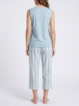 Ensemble Pyjama Femme Débardeur Sauge Mafalda & Pantacourt Rayé – coupe et style, pyjama femme Allure Maroc