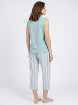 Ensemble Pyjama Femme Débardeur Sauge Mafalda & Pantacourt Rayé – détails et finitions, pyjama femme Allure Maroc