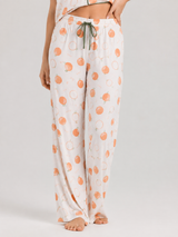 Ensemble Pyjama Femme Écru à Motifs Orange & Pantalon Coordonné – détails et finitions, pyjama femme Allure Maroc