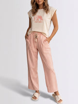 Ensemble Pyjama Femme Écru Athletic & Pantalon Rayé Rose – vue principale, pyjama femme Allure Maroc