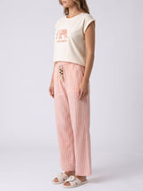 Ensemble Pyjama Femme Écru Athletic & Pantalon Rayé Rose – présentation du modèle, pyjama femme Allure Maroc