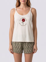 Ensemble Pyjama Femme Écru Fleur & Short Kaki Imprimé – vue principale, pyjama femme Allure Maroc