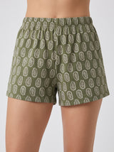 Ensemble Pyjama Femme Écru Fleur & Short Kaki Imprimé – détails et finitions, pyjama femme Allure Maroc