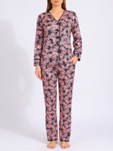 Ensemble Pyjama Femme Feuillage Rose & Noir - Chemise & Pantalon – vue principale, pyjama femme Allure Maroc