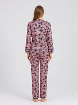 Ensemble Pyjama Femme Feuillage Rose & Noir - Chemise & Pantalon – détails et finitions, pyjama femme Allure Maroc