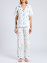Ensemble Pyjama Femme Floral Bleu sur Blanc - Chemise & Pantalon – vue principale, pyjama femme Allure Maroc