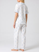 Ensemble Pyjama Femme Floral Bleu sur Blanc - Chemise & Pantalon – détails et finitions, pyjama femme Allure Maroc