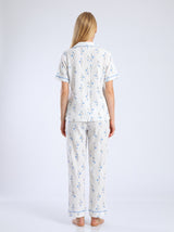 Ensemble Pyjama Femme Floral Bleu sur Blanc - Chemise & Pantalon – motif et coloris, pyjama femme Allure Maroc