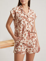 Ensemble Pyjama Femme Floral Terracotta - Top Volanté & Short – vue principale, pyjama femme Allure Maroc