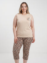 Ensemble Pyjama Femme Grande Taille Beige & Pantacourt Léopard – vue principale, pyjama femme Allure Maroc