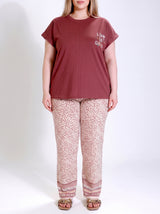 Ensemble Pyjama Femme Grande Taille Bordeaux & Pantalon Micro-Imprimé – vue principale, pyjama femme Allure Maroc