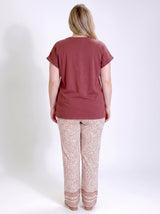 Ensemble Pyjama Femme Grande Taille Bordeaux & Pantalon Micro-Imprimé – coupe et style, pyjama femme Allure Maroc