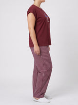 Ensemble Pyjama Femme Grande Taille Bordeaux & Pantalon Rayé Lilas – présentation du modèle, pyjama femme Allure Maroc