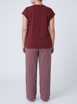 Ensemble Pyjama Femme Grande Taille Bordeaux & Pantalon Rayé Lilas – coupe et style, pyjama femme Allure Maroc