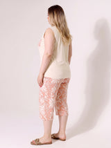 Ensemble Pyjama Femme Grande Taille Écru & Bermuda Floral Corail – coupe et style, pyjama femme Allure Maroc