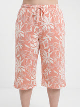 Ensemble Pyjama Femme Grande Taille Écru & Bermuda Floral Corail – détails et finitions, pyjama femme Allure Maroc