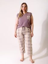 Ensemble Pyjama Femme Grande Taille Mauve & Pantacourt Carreaux Beige – vue principale, pyjama femme Allure Maroc