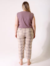 Ensemble Pyjama Femme Grande Taille Mauve & Pantacourt Carreaux Beige – détails et finitions, pyjama femme Allure Maroc
