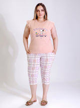 Ensemble Pyjama Femme Grande Taille Rose & Pantacourt Carreaux Pastel – vue principale, pyjama femme Allure Maroc