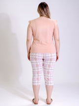 Ensemble Pyjama Femme Grande Taille Rose & Pantacourt Carreaux Pastel – détails et finitions, pyjama femme Allure Maroc