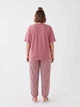 Ensemble Pyjama Femme Grande Taille Rose Vieilli & Pantalon Micro-Motif – coupe et style, pyjama femme Allure Maroc