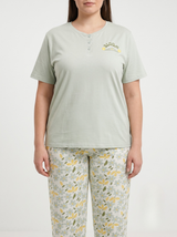 Ensemble Pyjama Femme Grande Taille Sauge & Pantalon Fleuri – vue principale, pyjama femme Allure Maroc