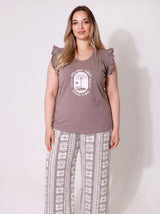 Ensemble Pyjama Femme Grande Taille Taupe & Pantacourt Géométrique – vue principale, pyjama femme Allure Maroc