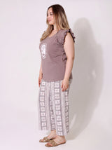 Ensemble Pyjama Femme Grande Taille Taupe & Pantacourt Géométrique – présentation du modèle, pyjama femme Allure Maroc