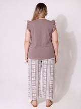 Ensemble Pyjama Femme Grande Taille Taupe & Pantacourt Géométrique – coupe et style, pyjama femme Allure Maroc
