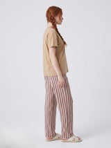 Ensemble Pyjama Femme Œil Beige & Pantalon Rayé Marron – présentation du modèle, pyjama femme Allure Maroc