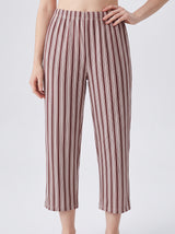 Ensemble Pyjama Femme Œil Beige & Pantalon Rayé Marron – détails et finitions, pyjama femme Allure Maroc