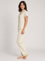 Ensemble Pyjama Femme Jaune Fleuri Boutonné & Pantalon Coordonné – présentation du modèle, pyjama femme Allure Maroc