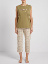 Ensemble Pyjama Femme Kaki & Pantacourt Carreaux Beige – vue principale, pyjama femme Allure Maroc