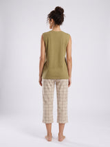Ensemble Pyjama Femme Kaki & Pantacourt Carreaux Beige – coupe et style, pyjama femme Allure Maroc