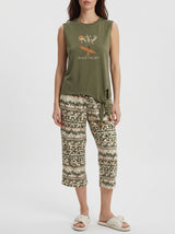 Ensemble Pyjama Femme Kaki Palmier & Pantacourt Ethnique – vue principale, pyjama femme Allure Maroc