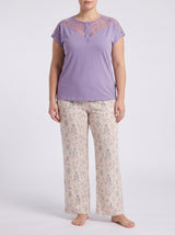 Ensemble Pyjama Femme Grande Taille Lavande & Pantalon Floral Blanc