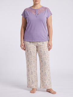 Ensemble Pyjama Femme Grande Taille Lavande & Pantalon Floral Blanc