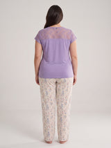 Ensemble Pyjama Femme Grande Taille Lavande & Pantalon Floral Blanc