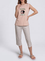 Ensemble Pyjama Femme Mafalda Beige & Pantacourt Gris Clair – vue principale, pyjama femme Allure Maroc